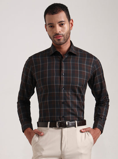 Brown & Green Checked Slim Fit Formal Shirt | Metal