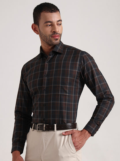 Brown & Green Checked Slim Fit Formal Shirt | Metal