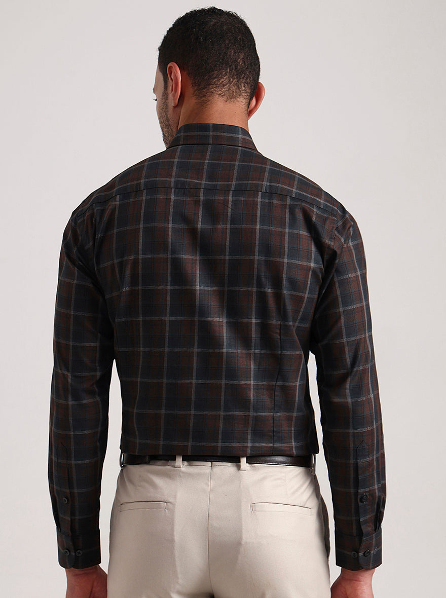 Brown & Green Checked Slim Fit Formal Shirt | Metal