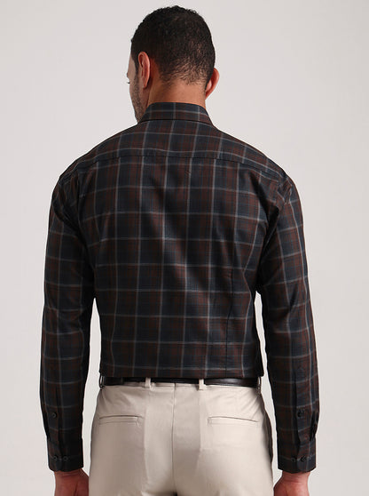 Brown & Green Checked Slim Fit Formal Shirt | Metal