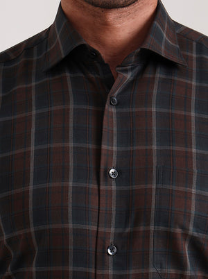 Brown & Green Checked Slim Fit Formal Shirt | Metal