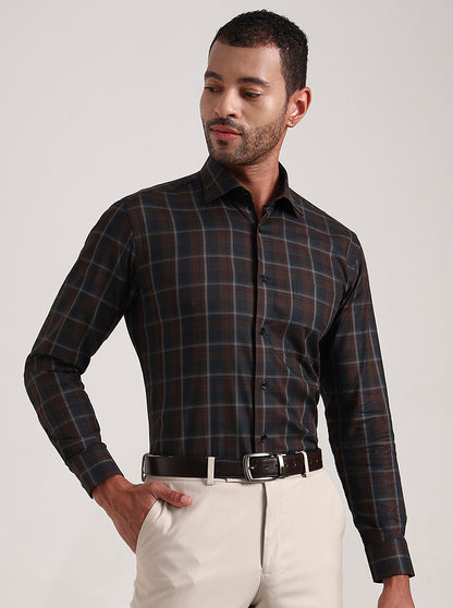 Brown & Green Checked Slim Fit Formal Shirt | Metal