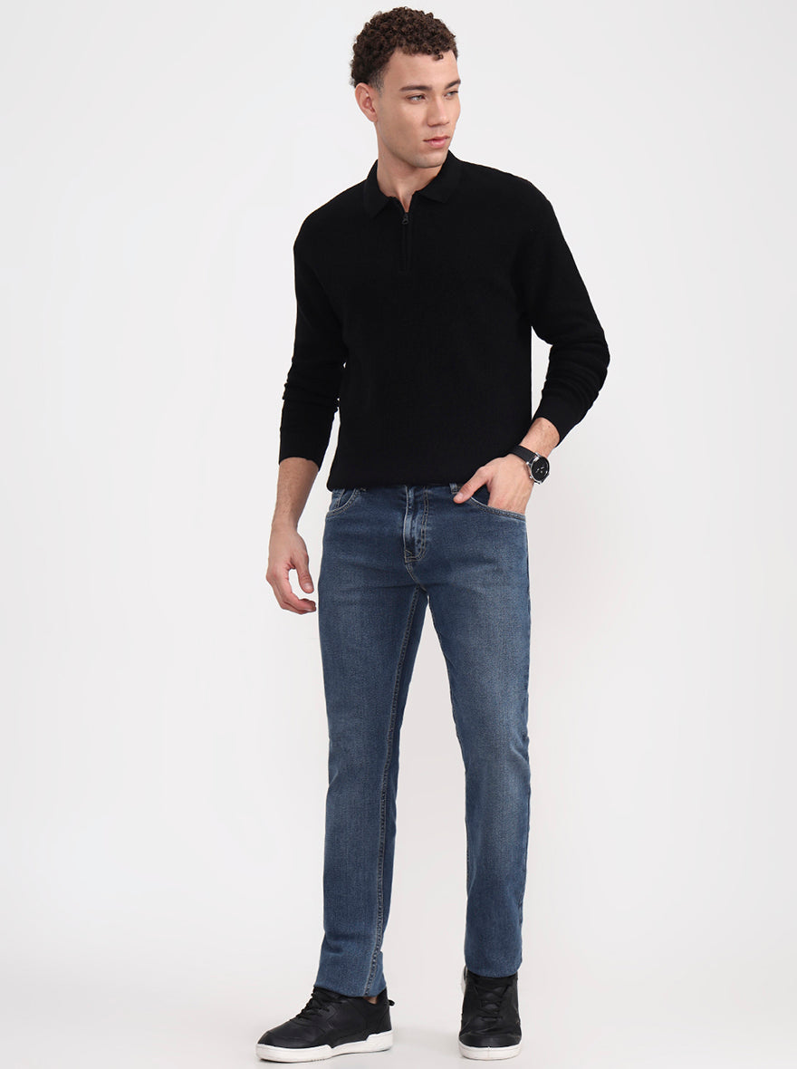 Mid Blue Washed Narrow Fit Jeans | Greenfibre