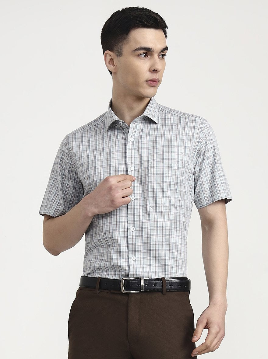 Mint Blue Checked Regular Fit Formal Shirt | JadeBlue