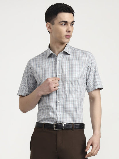 Mint Blue Checked Regular Fit Formal Shirt | JadeBlue