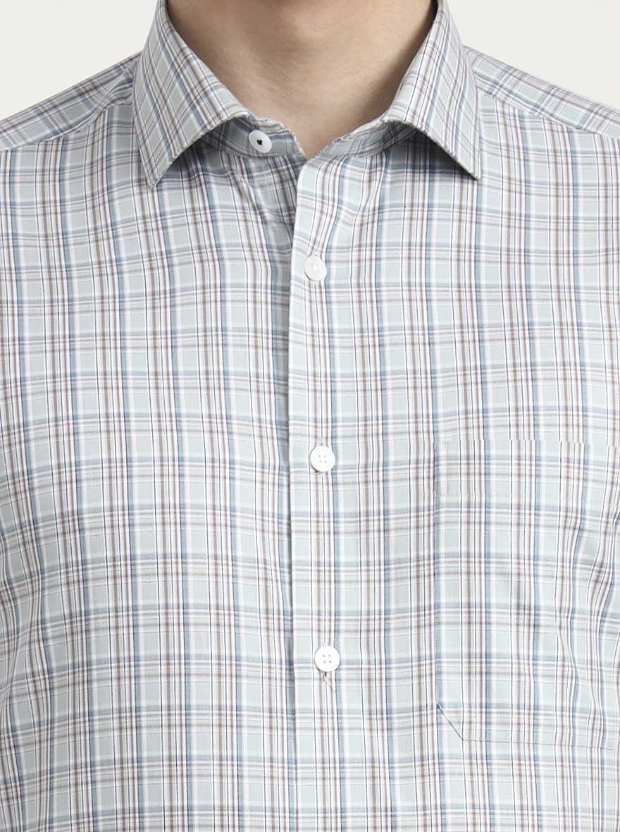 Mint Blue Checked Regular Fit Formal Shirt | JadeBlue