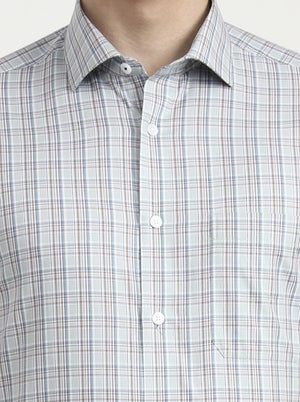Mint Blue Checked Regular Fit Formal Shirt | JadeBlue