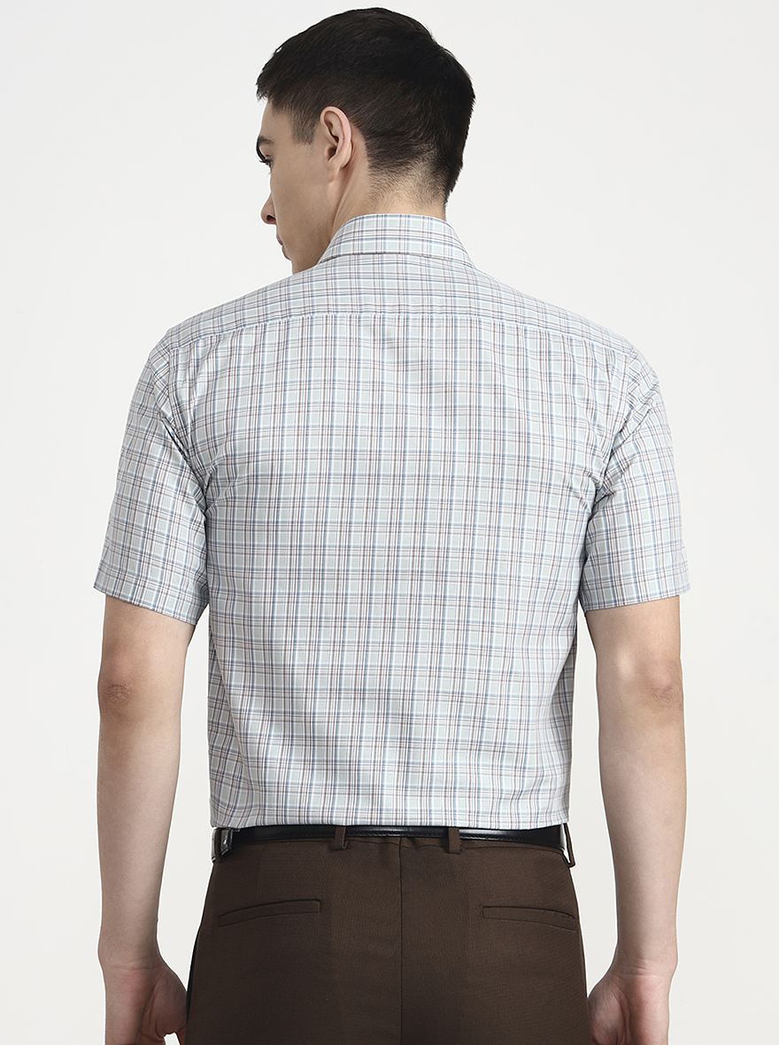 Mint Blue Checked Regular Fit Formal Shirt | JadeBlue
