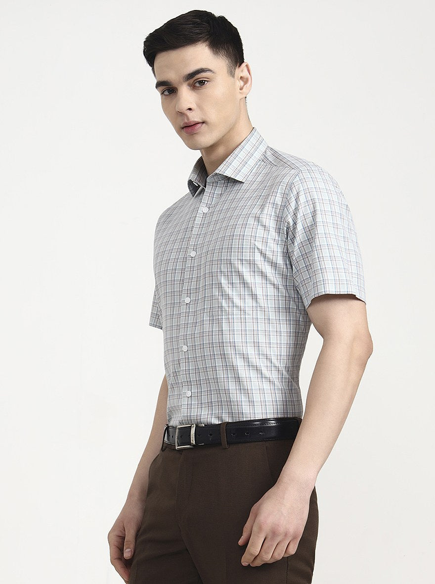 Mint Blue Checked Regular Fit Formal Shirt | JadeBlue