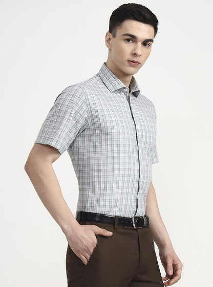 Mint Blue Checked Regular Fit Formal Shirt | JadeBlue