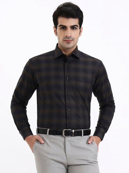 Brown Checked Slim Fit Formal Shirt | Metal
