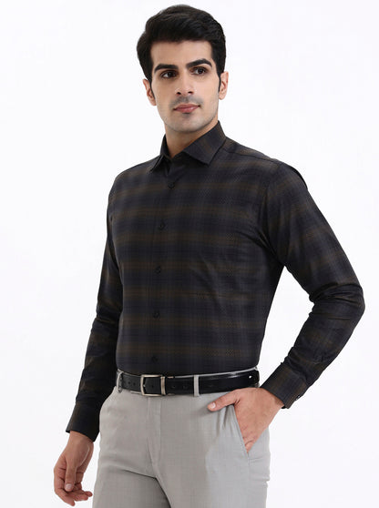 Brown Checked Slim Fit Formal Shirt | Metal