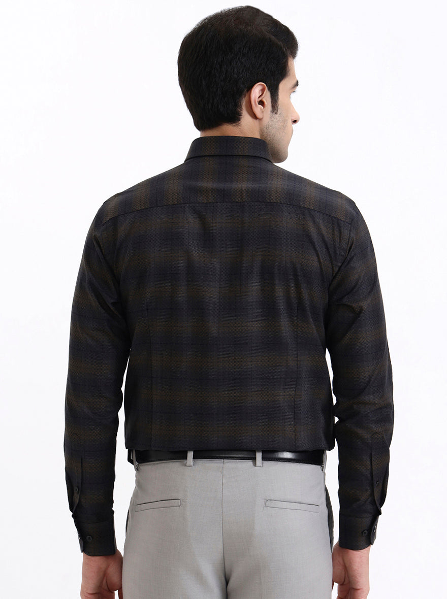 Brown Checked Slim Fit Formal Shirt | Metal