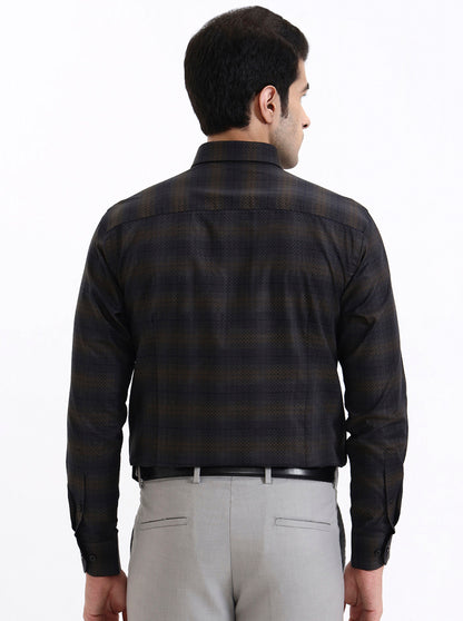 Brown Checked Slim Fit Formal Shirt | Metal