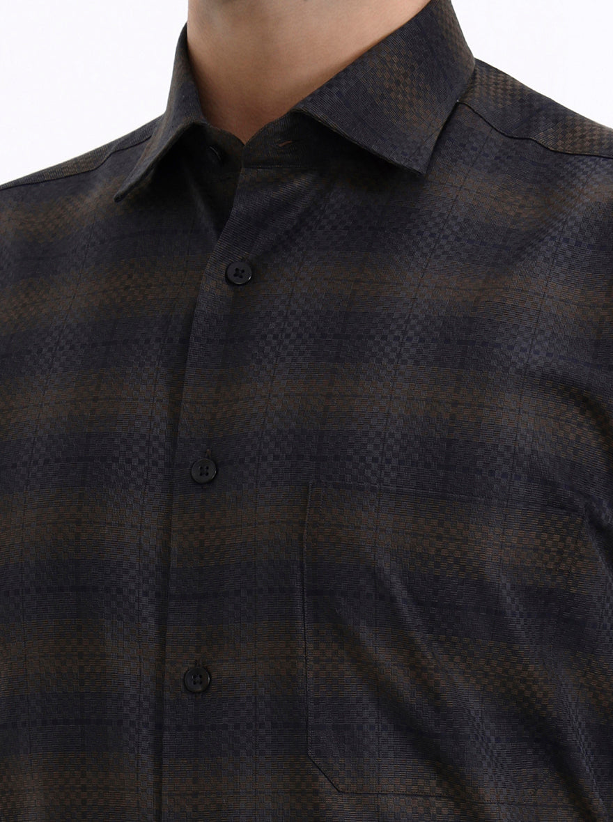 Brown Checked Slim Fit Formal Shirt | Metal
