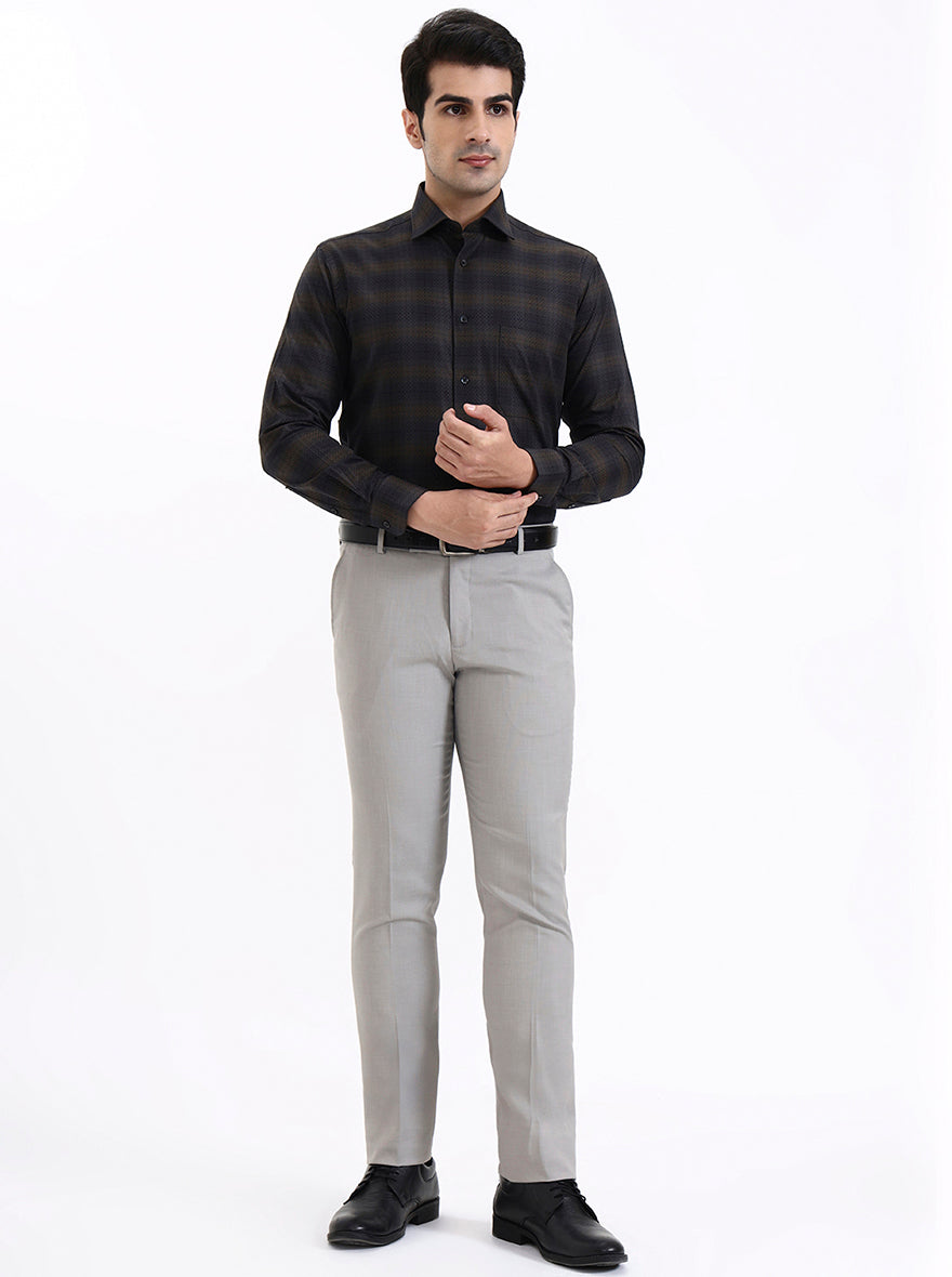 Brown Checked Slim Fit Formal Shirt | Metal