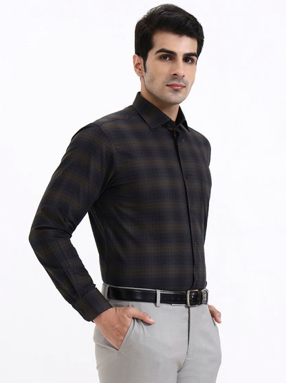 Brown Checked Slim Fit Formal Shirt | Metal