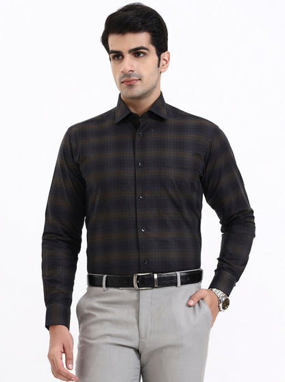 Brown Checked Slim Fit Formal Shirt | Metal