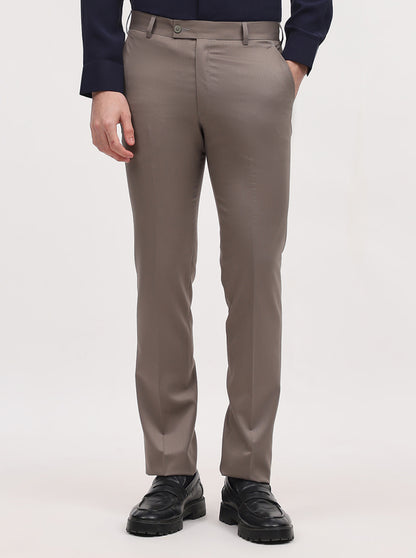 Light Brown Solid Slim Fit Formal Trouser | JadeBlue Super Luxe