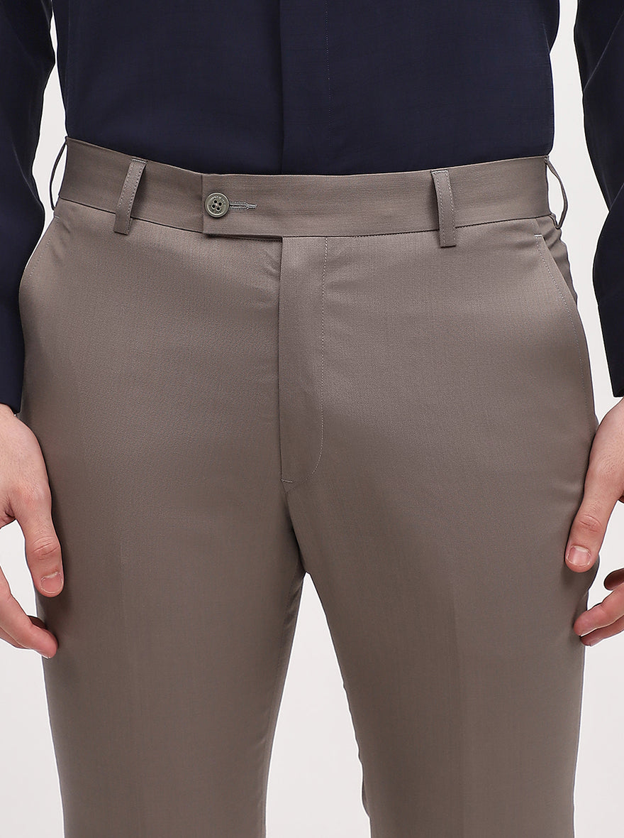 Light Brown Solid Slim Fit Formal Trouser | JadeBlue Super Luxe