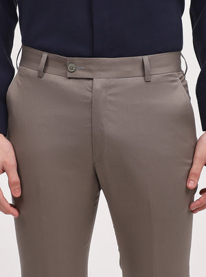 Light Brown Solid Slim Fit Formal Trouser | JadeBlue Super Luxe