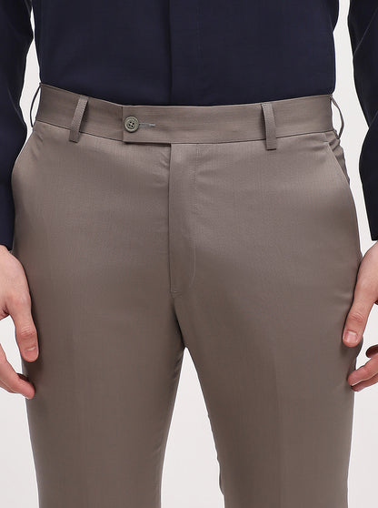 Light Brown Solid Slim Fit Formal Trouser | JadeBlue Super Luxe