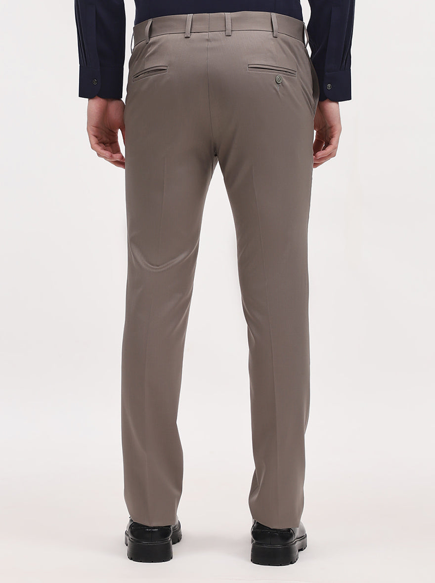 Light Brown Solid Slim Fit Formal Trouser | JadeBlue Super Luxe
