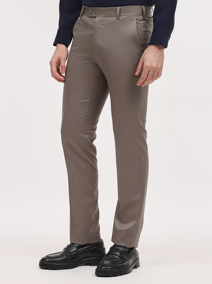 Light Brown Solid Slim Fit Formal Trouser | JadeBlue Super Luxe