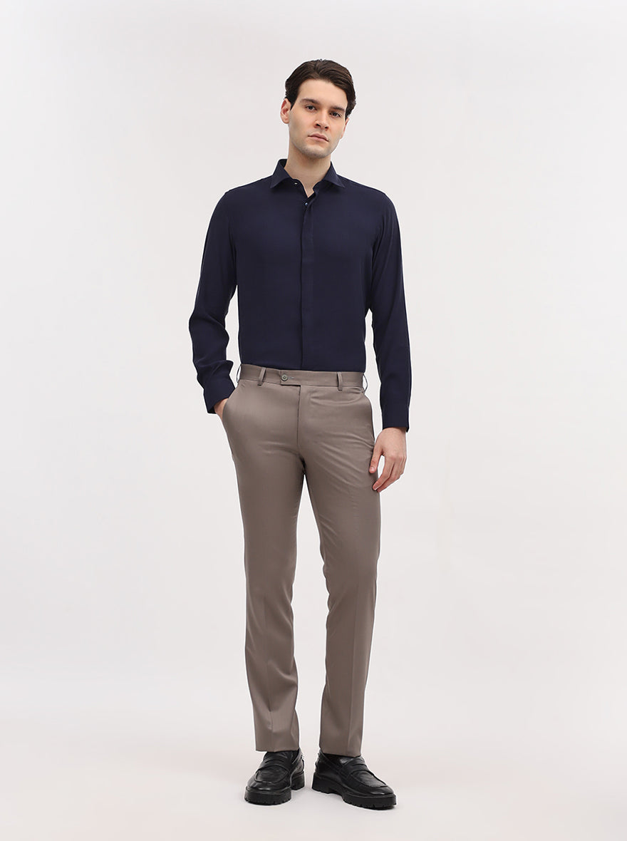 Light Brown Solid Slim Fit Formal Trouser | JadeBlue Super Luxe