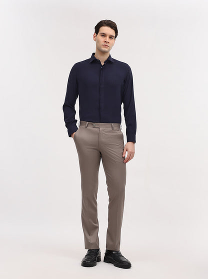 Light Brown Solid Slim Fit Formal Trouser | JadeBlue Super Luxe