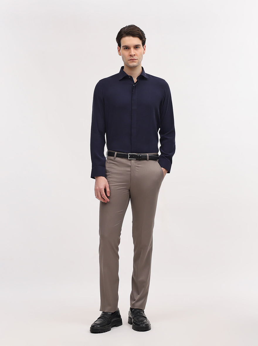 Light Brown Solid Slim Fit Formal Trouser | JadeBlue Super Luxe