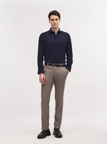 Light Brown Solid Slim Fit Formal Trouser | JadeBlue Super Luxe