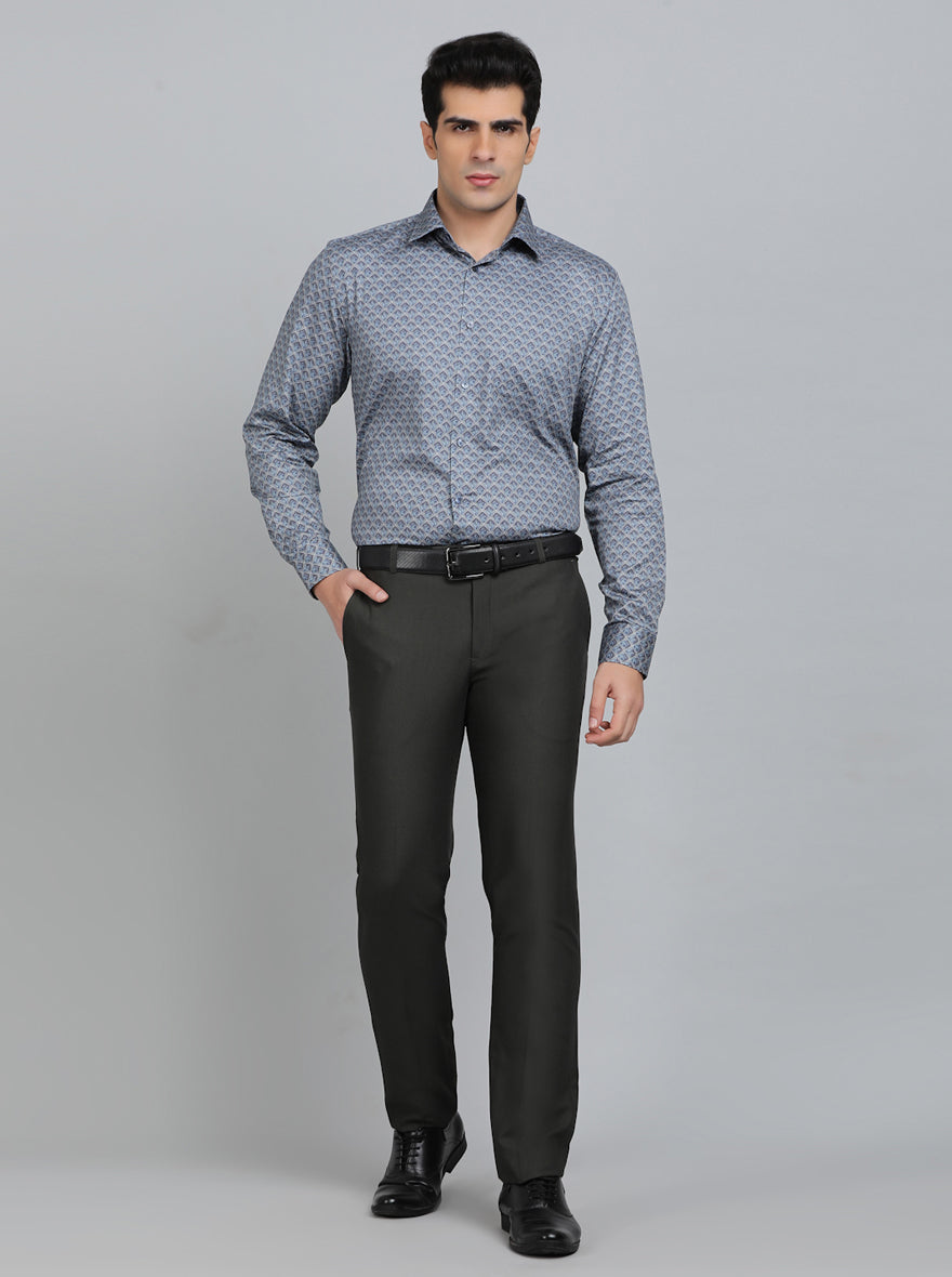 Blue Printed Regular Fit Formal Shirt | JadeBlue