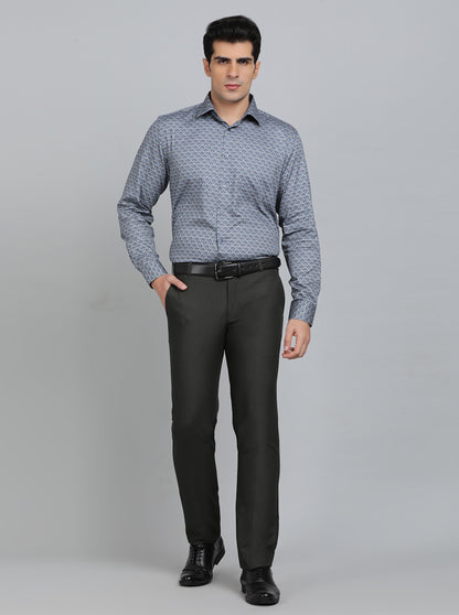 Blue Printed Regular Fit Formal Shirt | JadeBlue
