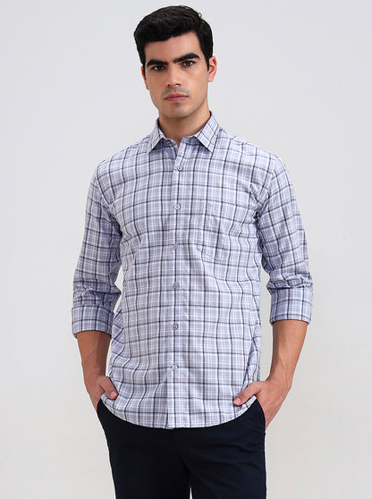 Light Grey Checked Tailored Fit Semi Casual Shirt | JadeBlue