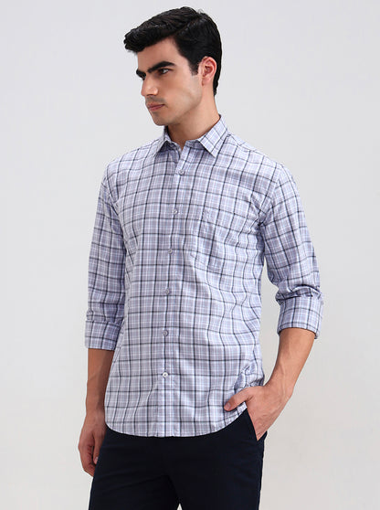 Light Grey Checked Tailored Fit Semi Casual Shirt | JadeBlue