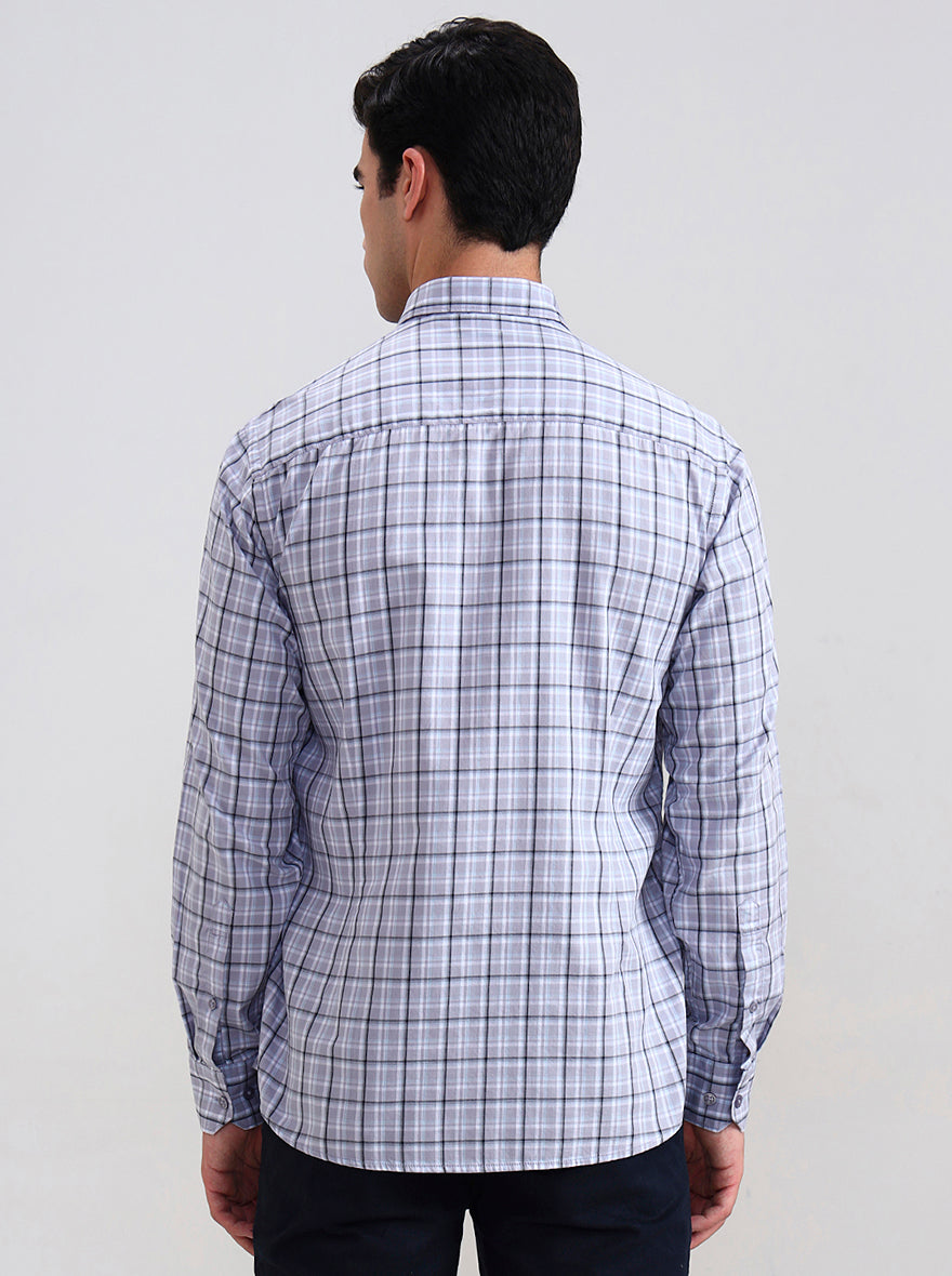Light Grey Checked Tailored Fit Semi Casual Shirt | JadeBlue