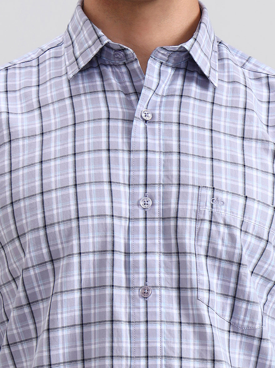 Light Grey Checked Tailored Fit Semi Casual Shirt | JadeBlue