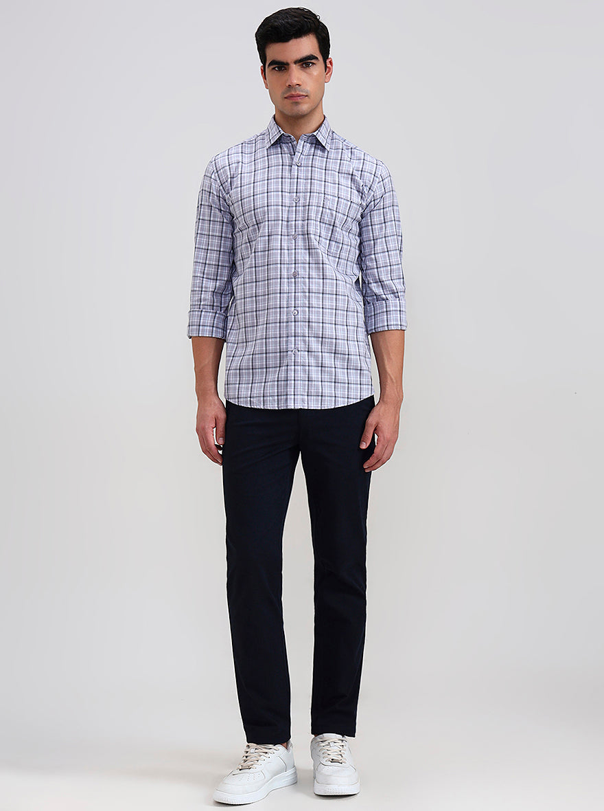 Light Grey Checked Tailored Fit Semi Casual Shirt | JadeBlue