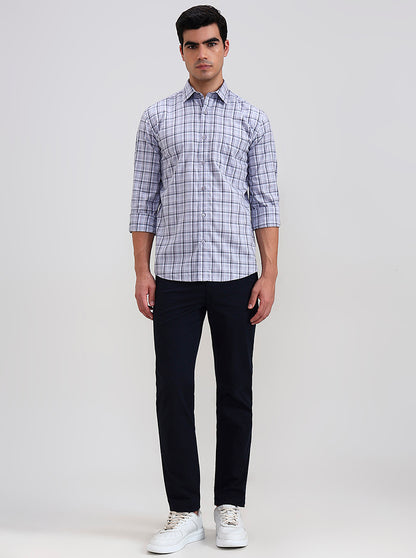 Light Grey Checked Tailored Fit Semi Casual Shirt | JadeBlue