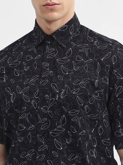 Black Printed Slim Fit Semi Casual Shirt | JadeBlue