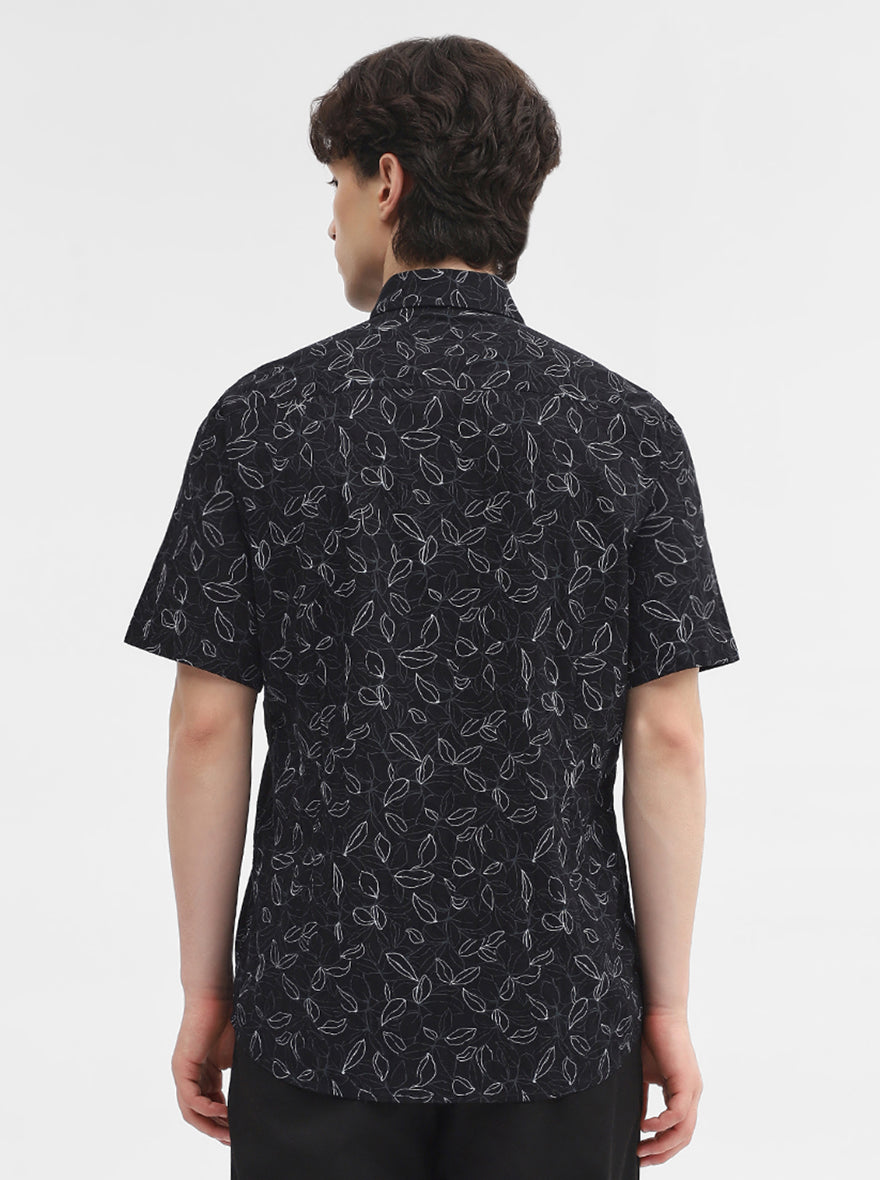 Black Printed Slim Fit Semi Casual Shirt | JadeBlue