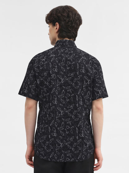 Black Printed Slim Fit Semi Casual Shirt | JadeBlue