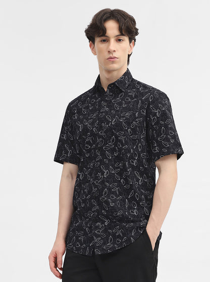Black Printed Slim Fit Semi Casual Shirt | JadeBlue
