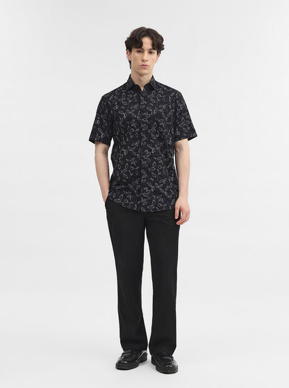 Black Printed Slim Fit Semi Casual Shirt | JadeBlue