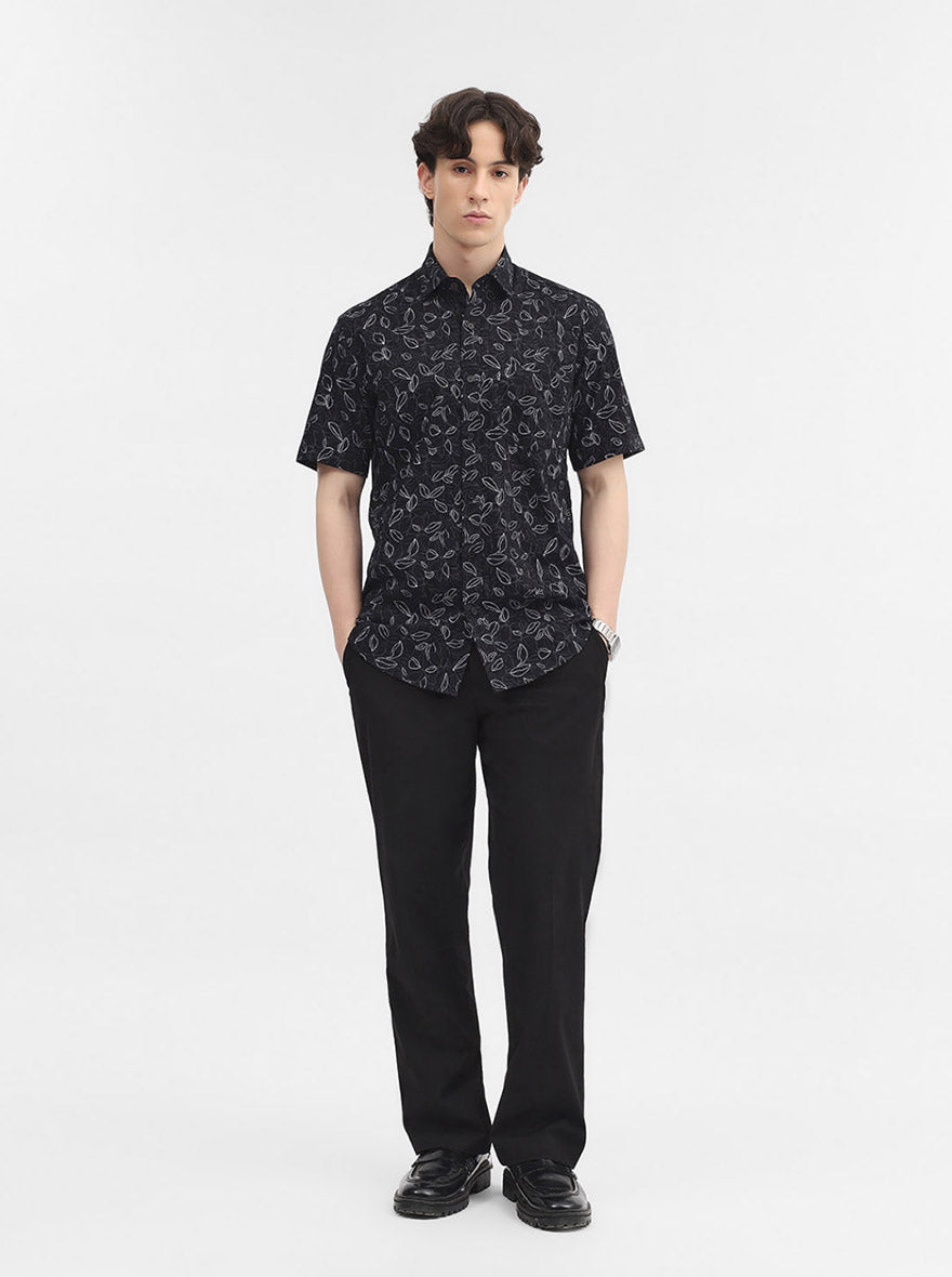 Black Printed Slim Fit Semi Casual Shirt | JadeBlue