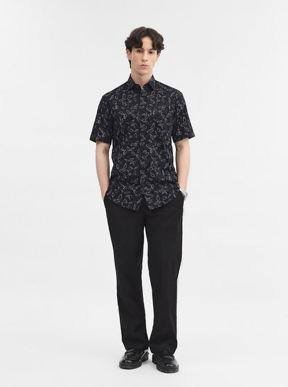 Black Printed Slim Fit Semi Casual Shirt | JadeBlue