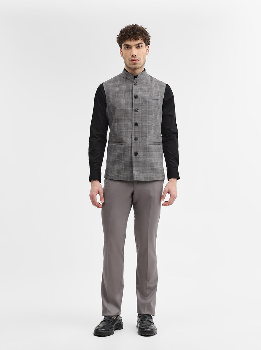 Grey Checked Regular Fit Modi Jacket | JadeBlue