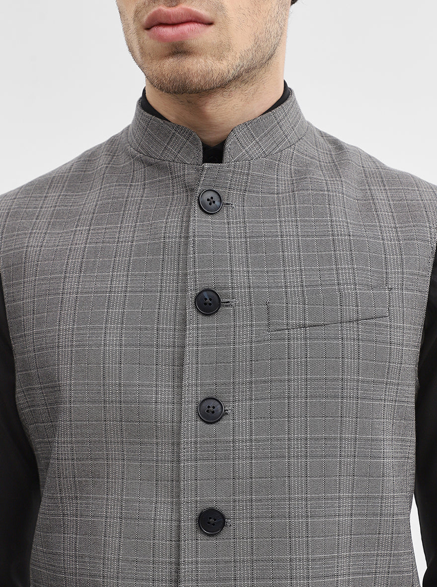 Grey Checked Regular Fit Modi Jacket | JadeBlue