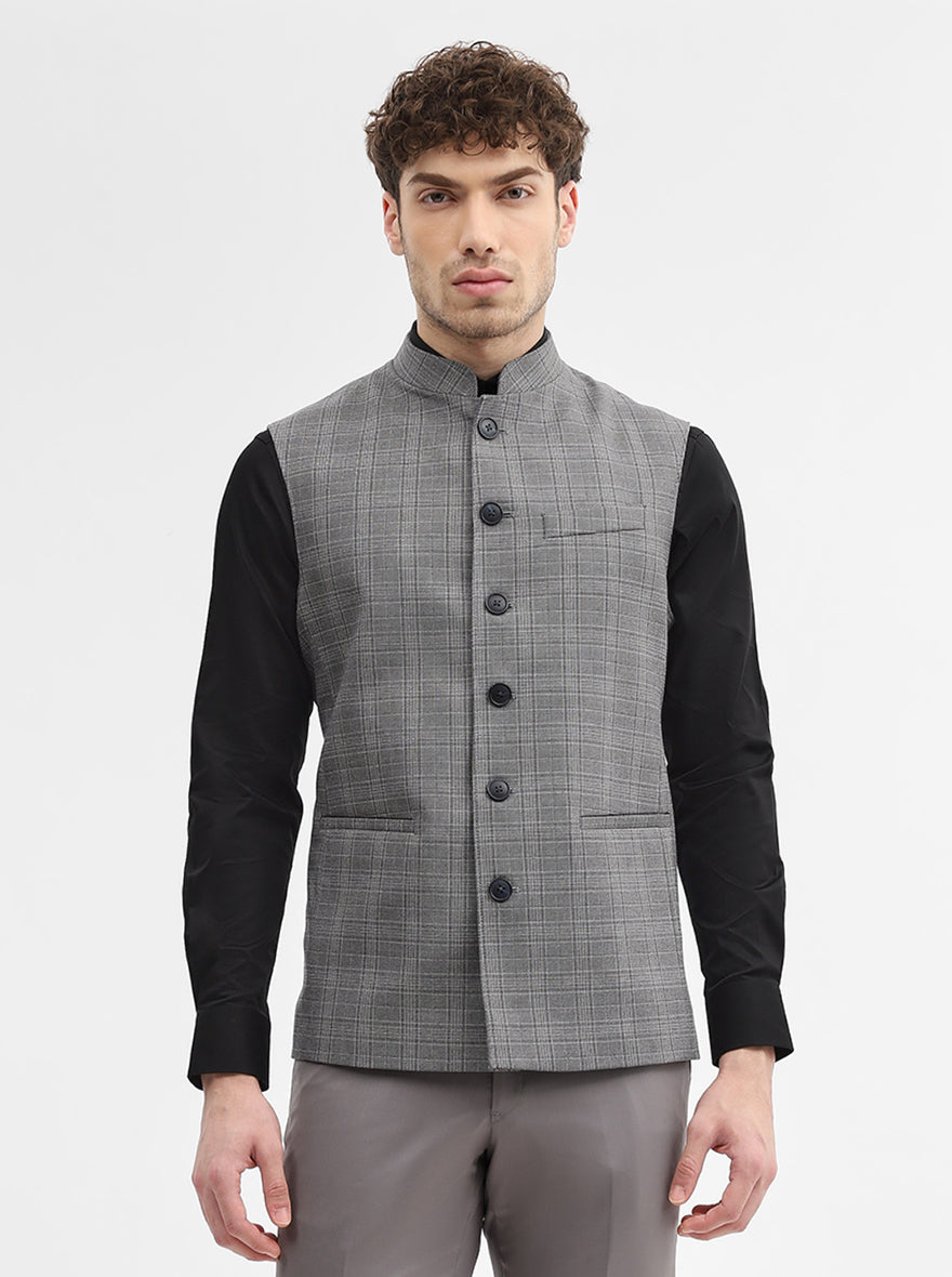Grey Checked Regular Fit Modi Jacket | JadeBlue